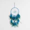 Atrapasueños azul hecho a mano con plumas turquesas para decoración de pared - Estilo Pluma Puntiaguda Azul Lago (MS6964)