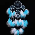 Dekorativer blau-weißer Fünf-Ring-Traumfänger mit weichen Federn für die Wohnung - Blau und Weiß (MS1047B) / Großer Ring 11cm