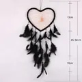 Handmade heart-shaped black dreamcatcher with feathers and golden net, dimensions shown - Black Heart Style (MS6929) / Black