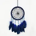 Attrape-rêves bohème fait main bleu marine avec plumes pour décoration murale de la maison - Style Anneau Unique Bleu Marine / 2631A