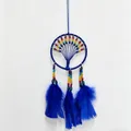 Detailed view of blue tree of life dreamcatcher with rainbow beads and feathers - Royal Blue Rainbow Umbrella / Sapphire Blue / 9CM Ring