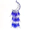 Atrapasueños de luna azul con plumas y cuentas para decoración de pared de casa - Azul zafiro / MS9080B