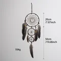 Großer handgefertigter brauner Traumfänger mit drei Ringen und Federn für Wanddekoration - Kaffeebrauner Mondsichel-Stil / MS9104A