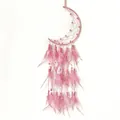 Atrapasueños de luna creciente rosa con plumas y cuentas para decoración de pared - Rosa / MS9080E
