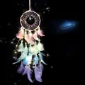 Attrape-rêves artisanal avec lumières LED et plumes colorées pour décoration murale. - Qilan Yameng (Avec Lumière LED)