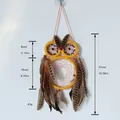 Atrapasueños de búho hecho a mano con plumas decoración de pared hogar 37cm amarillo - MS4015G / 37cm