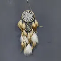 Elegante atrapasueños de estilo bohemio con plumas marrones y blancas para decorar paredes - Estilo de Doble Anillo (MS9242B)