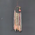Atrapasueños luna rosa bohemio con cintas de encaje y plumas para decorar cuarto - Estilo Forma de Luna (MS9239C)