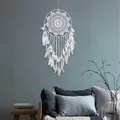 Elegante atrapasueños blanco de 40 cm hecho a mano con plumas para decoración hogar - Estilo Mandala / 40*110cm / Blanco