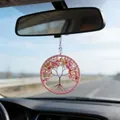 Handmade pink crystal tree of life car hanging charm for interior rearview mirror - Circle / Multi Pink