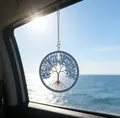 Handmade blue crystal tree of life dreamcatcher hanging ornament for car interior - Circle / Blue