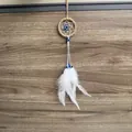 Llavero atrapasueños hecho a mano con ojo turco y plumas blancas decorativo. - Sin Llavero / Lino