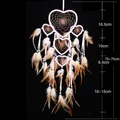 Heart-shaped five-ring dreamcatcher with natural feathers for home wall decoration - MS6812C Pink