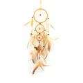 Atrapasueños artesanal de tres anillos con plumas doradas para decoración de pared - Naranja (MS7008D) / Longitud Total 63cm