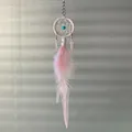 Llavero mini atrapasueños con plumas rosas y cuenta turquesa para decoración coche - Estilo Rosa (MS7010B) / Rosa