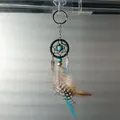 Mini llavero atrapasueños hecho a mano con plumas y cuentas para decorar el coche - Estilo Aro Negro (MS7010C)