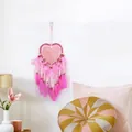 Rosa herzförmiger Traumfänger Wandbehang mit weichen Federn und Perlen zur Dekoration - MS0077B / 12cm / Rosa