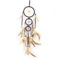 Atrapasueños artesanal de tres aros morados con plumas naturales marrones - Púrpura (MS7008C) / Longitud Total 63cm