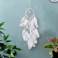 Élégant attrape-rêves blanc à double anneau avec plumes douces et perles décoratives - 7033B blanc sans lumière / Blanc