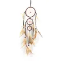 Atrapasueños de tres anillos hecho a mano con plumas y cuentas para decorar paredes - Café (MS7008B) / Longitud Total 63cm