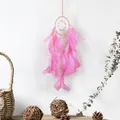 Rosa zweiring-Traumfänger-Wandbehang mit Federn und Perlen für die Wohndekoration - Ohne Licht / Rosa