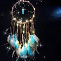 Dreamcatcher with turquoise stone, blue and white feathers, and LED lights for wall decor - Lake Blue With Light (MS0082B) / 15cm Ring