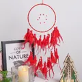 Atrapasueños rojo hecho a mano con plumas y cuentas para decoración de pared del hogar - Estilo Pluma Puntiaguda Roja (MS9154C)