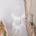 Atrapasueños blanco hecho a mano con plumas y cuentas para decoración - Estilo Pluma Puntiaguda Blanca (MS9154A)