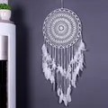 Large 40cm white crochet dreamcatcher with delicate feathers for home decor - 9040F Large Size