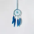 Atrapasueños azul artesanal con plumas para decoración de pared en casa o coche - 8cm / Verde Azulado (MS0051M)