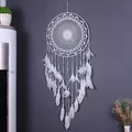 Grande acchiappasogni bianco fatto a mano all'uncinetto da 40 cm con piume stile nordico - 9040C Grande Taglia