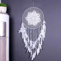 Grand attrape-rêves blanc au crochet 40cm décoration murale avec plumes nordiques - MS9040A (40cm) / Blanc