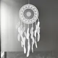 Elegante acchiappasogni bianco all'uncinetto da 40 cm con piume in stile nordico - Stile uncinetto bianco (MS0006I) / 32cm