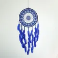 Grande acchiappasogni all'uncinetto blu fatto a mano 40cm con piume blu vivaci - Stile uncinetto blu reale (MS0006J) / 32cm