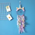 Atrapasueños de unicornio pastel con cuerno plateado y plumas para decoración de pared. - MS0218 Púrpura Flujo