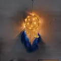 Forest style dreamcatcher night light with blue feathers and moon pendant decoration - Brown Ring Blue