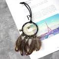 Vintage Indian style dreamcatcher necklace ornament featuring brown feathers and golden bells - Classic Brown Style (MS0080) / 6cm Ring