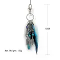 Porte-clés attrape-rêves indien de 15cm avec breloques en turquoise et plumes bleues - Style Attrape-rêves Indien (MS0132) / 1 Pièce/Paquet / Bleu