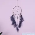 Bohemian purple dreamcatcher wall hanging decor with feathers and crescent moon - Brown Ring