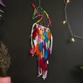 Atrapasueños colorido de unicornio con luces LED para decoración de pared en dormitorio - Unicornio con Plumas Multicolor (MS0130BCD) / Con Luz
