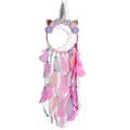 Atrapasueños de unicornio hecho a mano con cuerno plateado y plumas rosas para pared - MS9112 Unicornio Rosa