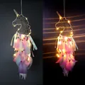 Atrapasueños unicornio LED hecho a mano con plumas rosas para cuarto de niñas - Unicornio Rosa Púrpura (MS0130CD Con Luz) / Con Luces LED