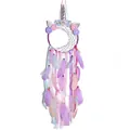 Atrapasueños de unicornio con cuerno de plata y plumas pastel para decorar habitación - MS9113 Unicornio Púrpura