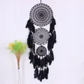 Atrapasueños negro grande de tres aros con ganchillo y plumas negras muy suaves - Círculos Concéntricos Negros (MS0191A) / Negro