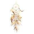 Handgefertigter böhmischer Dreifach-Traumfänger mit braunen Federn für Wanddeko - Drei Ringe (MS7008A) / Beige