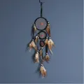 Böhmischer dreiring-traumfänger wandbehang mit natürlichen braunen federn - Drei-Ring Traumfänger (MS7008G) / Schwarz