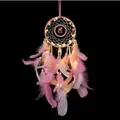 Acchiappasogni con piume rosa e luci LED calde per decorazione da parete della camera - Stile MS9008CD (Con Luce) / 1 Pezzo