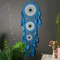 Blauer böhmischer Drei-Ring-Traumfänger mit Federn, böser Blick Wanddekoration - Böser Blick Stil (MS9094) / Blau