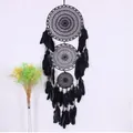 Großer schwarzer 3-Ring-Böhmischer Traumfänger-Wandbehang mit Federn für Heimdekor - Drei-Ring Traumfänger (MS0191A) / Schwarz