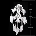 Handgefertigter weißer böhmischer Traumfänger mit Federn und Perlen für Wanddekor - Zwei-Ring Stil (MS6005B) / Weiß
